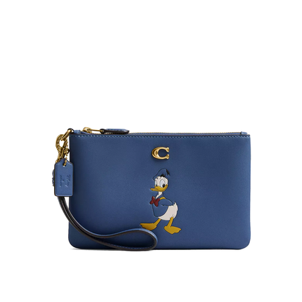 Coach Women's Disney X Coach Essential Small Wristlet With Donald Duck Brass/Stone Blue Multi