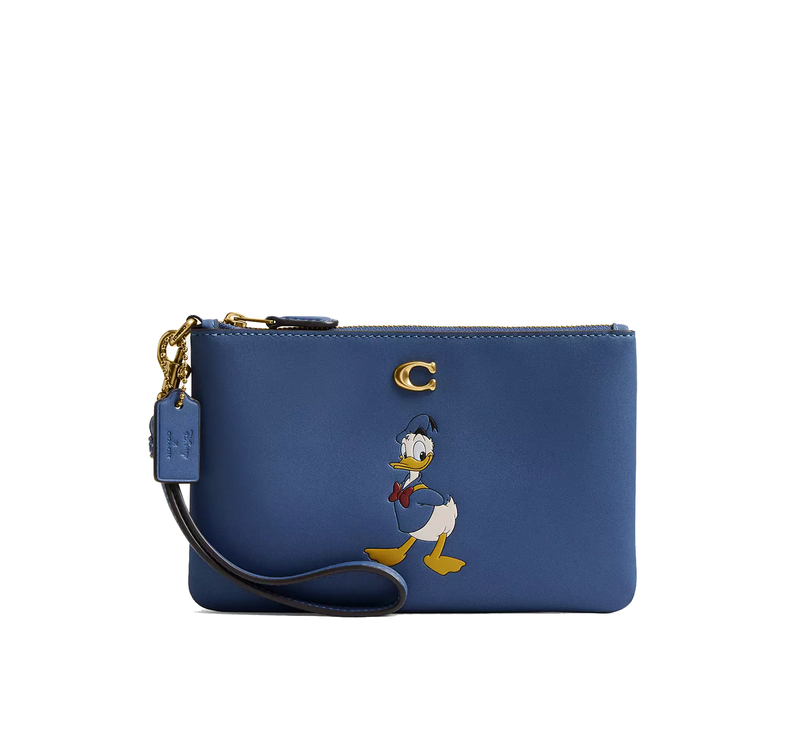Coach Women's Disney X Coach Essential Small Wristlet With Donald Duck Brass/Stone Blue Multi