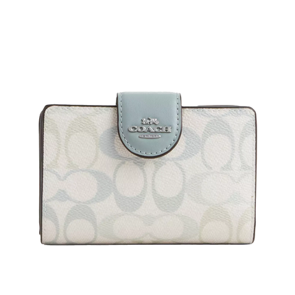 Coach Women's Medium Corner Zip Wallet In Pretty Signature Canvas Silver/Chalk/Blue
