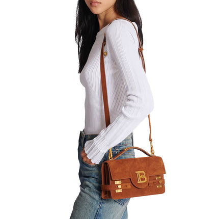 Balmain Women's Suede B-Buzz Shoulder 24 Bag Brown