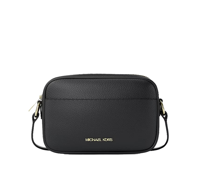 Michael Kors Women's Jet Set Small Pebbled Leather Camera Crossbody Bag Black/Gold
