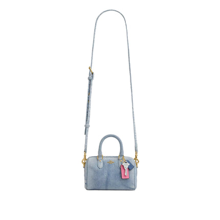 Coach Women's  Mini Rowan Crossbody Bag In Loved Denim With Charms Gold/Light Indigo