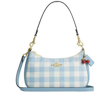 Coach Women's Teri Shoulder Bag With Gingham Print And Charm Gold/Blue Multi
