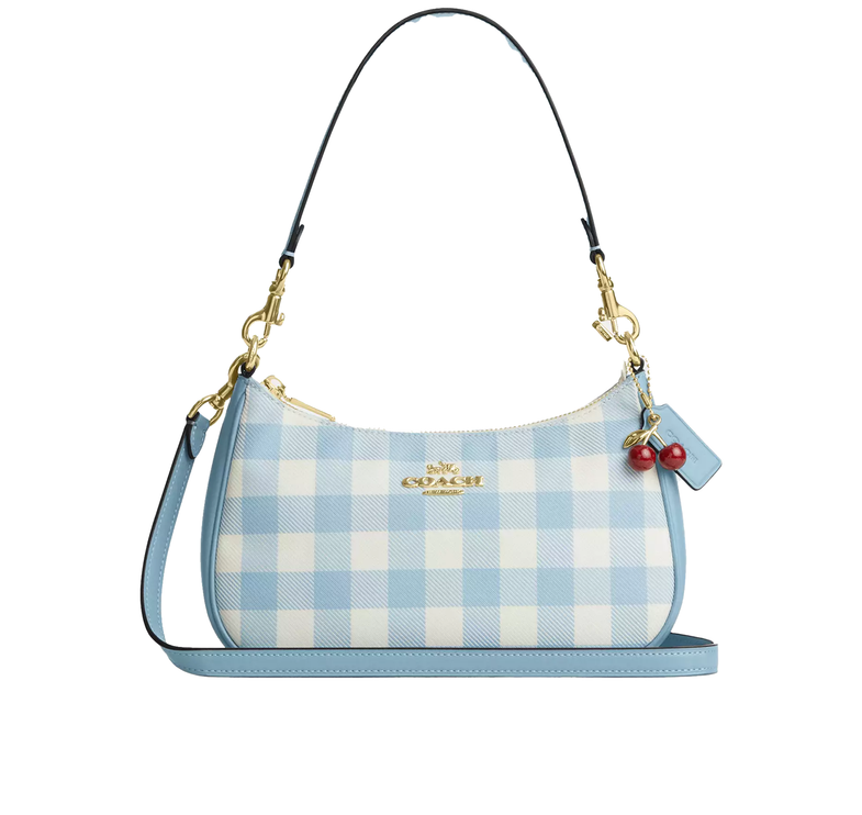 Coach Women's Teri Shoulder Bag With Gingham Print And Charm Gold/Blue Multi