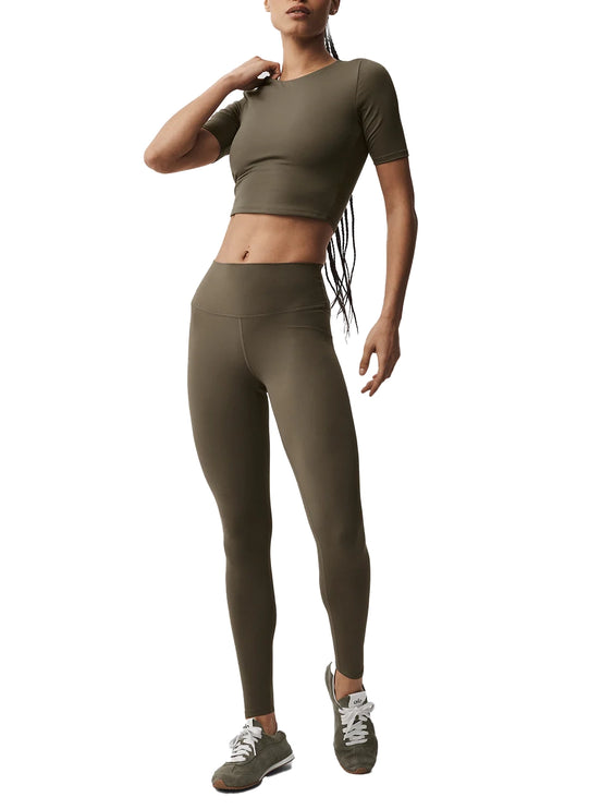alo Women's Softsculpt Precision Half Sleeve Tee Olive Tree