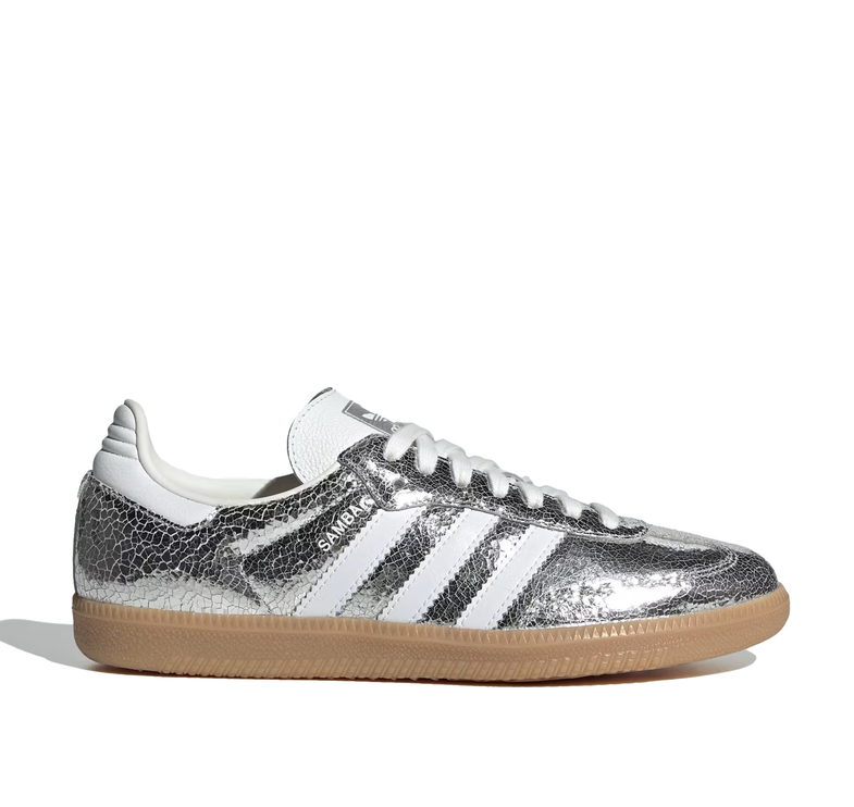 Adidas Women's Samba OG Shoes Silver Metallic/Cloud White/Core White JR0035
