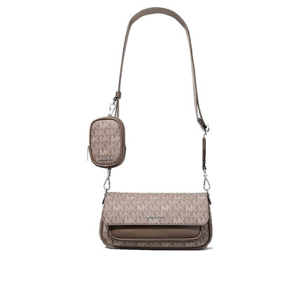 Michael Kors Women's Jet Set Travel Small Signature Logo Crossbody Bag With Pouch Mushroom/Silver