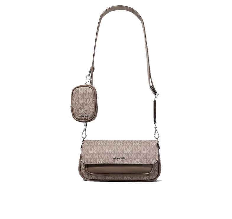 Michael Kors Women's Jet Set Travel Small Signature Logo Crossbody Bag With Pouch Mushroom/Silver