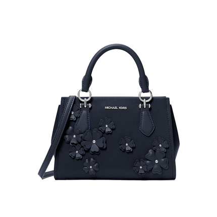 Michael Kors Women's Marilyn Small Floral Embellished Satchel Bag Navy/Silver