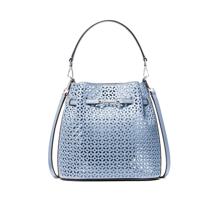 Michael Kors Women's Carson Small Floral Laser Cut Bucket Crossbody Bag Pale Ocean/Silver