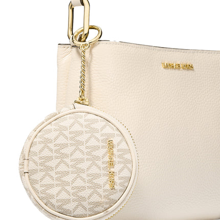 Michael Kors Women's Trisha Pebbled Leather Crossbody Bag With Pouch Gift Set Light Cream/Gold
