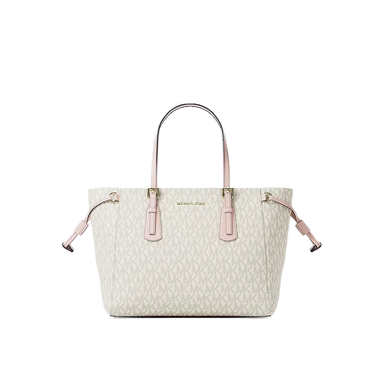 Michael Kors Women's Voyager Extra-Small Signature Logo Convertible Crossbody Bag Powder Blush Multi/Gold