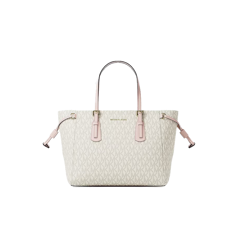 Michael Kors Women's Voyager Extra-Small Signature Logo Convertible Crossbody Bag Powder Blush Multi/Gold