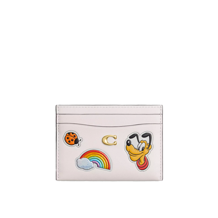 Coach Women's Disney X Coach Essential Card Case With Sticker Print Brass/Chalk Multi