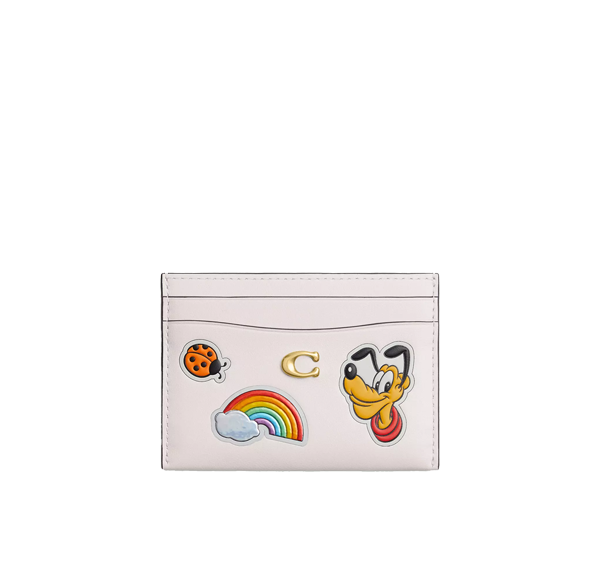 Coach Women's Disney X Coach Essential Card Case With Sticker Print Brass/Chalk Multi