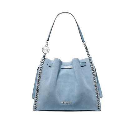 Michael Kors Women's Mina Large Suede Chain Shoulder Bag Denim/Silver