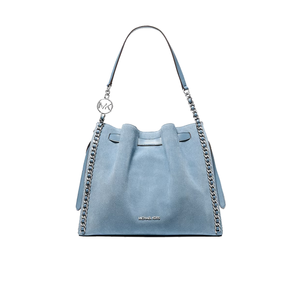 Michael Kors Women's Mina Large Suede Chain Shoulder Bag Denim/Silver