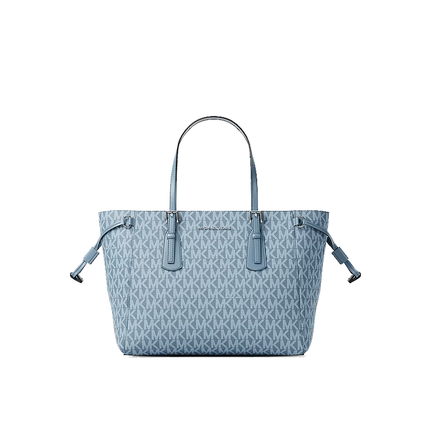 Michael Kors Women's Voyager Extra-Small Signature Logo Tote Bag Denim/Silver