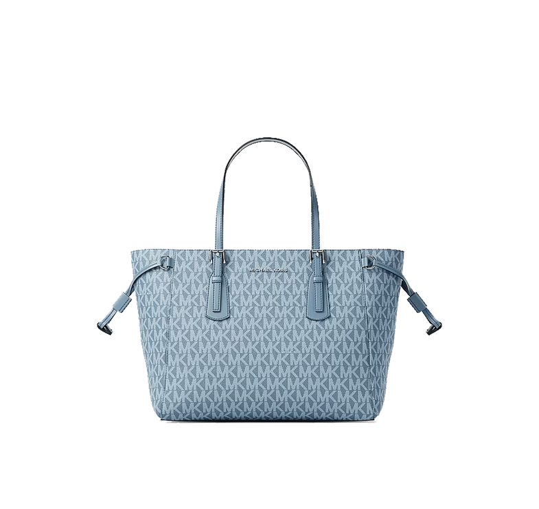 Michael Kors Women's Voyager Extra-Small Signature Logo Tote Bag Denim/Silver