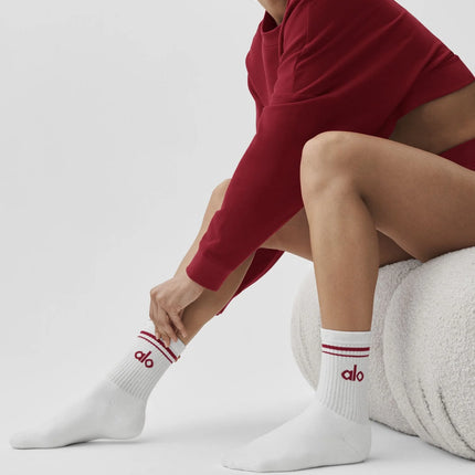 alo Unisex Half-Crew Throwback Sock White/Summer Romance Red
