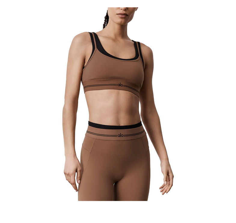 alo Women's Airbrush Better Together Bra Sun Kissed Brown/Black