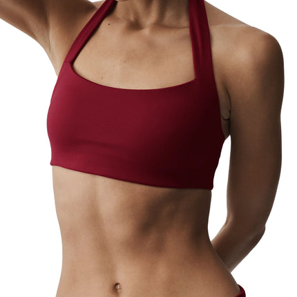 alo Women's Softsculpt Feel The Heat Halter Bra Summer Romance Red