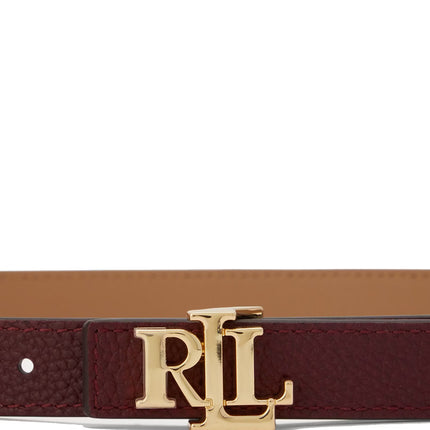 Polo Ralph Lauren Women's Logo Reversible Leather Skinny Belt Dark Garnet/Camel