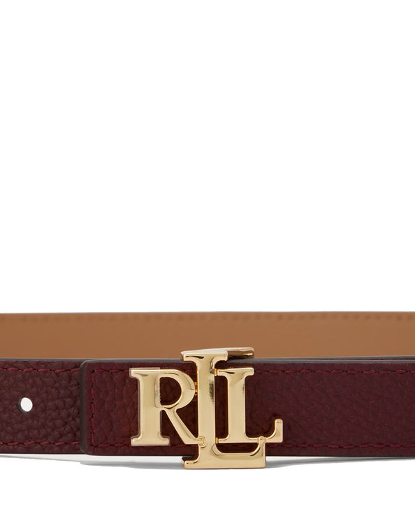 Polo Ralph Lauren Women's Logo Reversible Leather Skinny Belt Dark Garnet/Camel