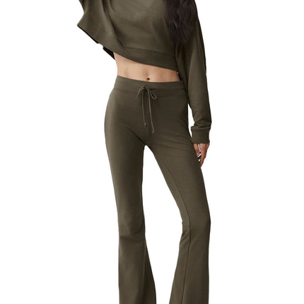 alo Women's Cropped Sway Crew Neck Pullover Olive Tree