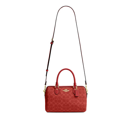 Coach Women's Rowan Satchel Bag In Signature Canvas Gold/Crimson