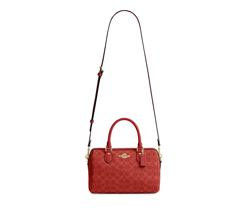 Coach Women's Rowan Satchel Bag In Signature Canvas Gold/Crimson