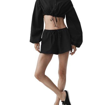 alo Women's Cotton Cropped Real Deal Long Sleeve Black