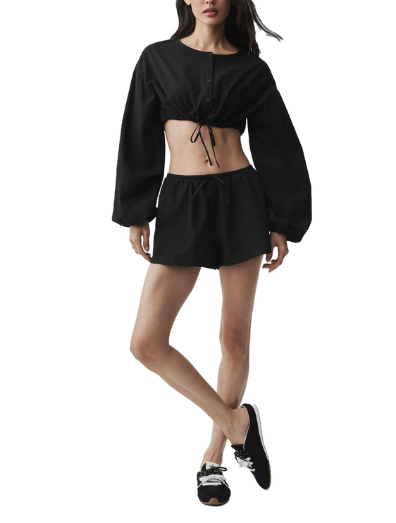 alo Women's Cotton Cropped Real Deal Long Sleeve Black