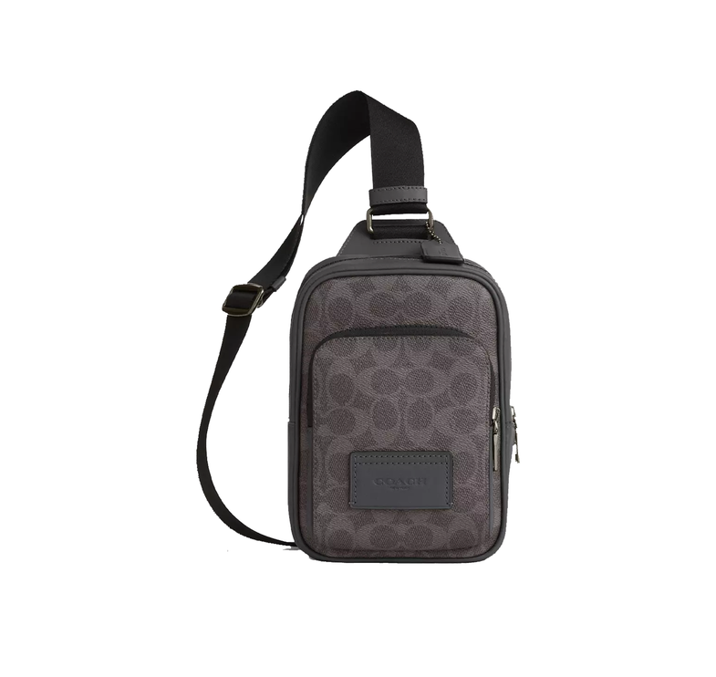 Coach Unisex Racer Sling Pack In Signature Canvas Gunmetal/Grey/Charcoal
