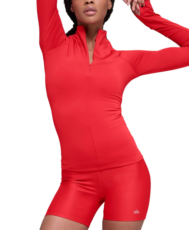 alo Women's Airlift Winter Warm 1/4 Zip Long Sleeve Bright Red