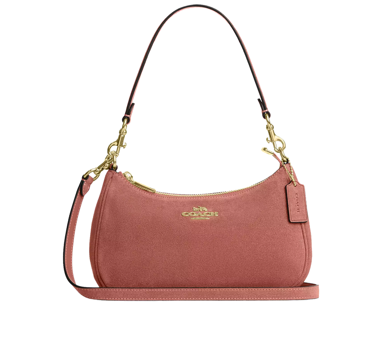 Coach Women's Teri Shoulder Bag Suede/Gold/Blush Pink