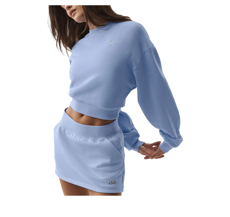alo Women's Cropped Accolade Crewneck Light Provence Blue