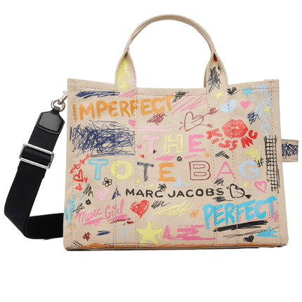 Marc Jacobs Women's The Punk Scribble Canvas Medium Tote Bag Beige