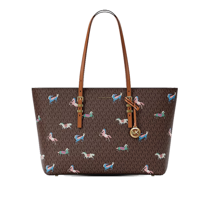 Michael Kors Women's Quinn Large Signature Logo Tote Bag Brown/Acorn/Gold
