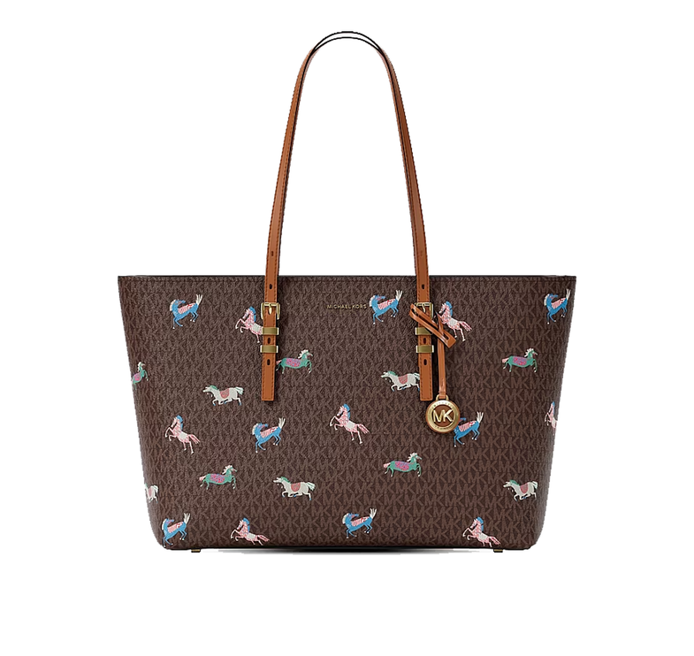 Michael Kors Women's Quinn Large Signature Logo Tote Bag Brown/Acorn/Gold