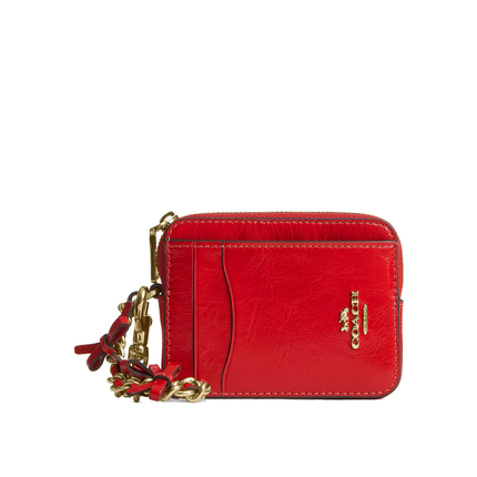 Coach Women's Zip Card Case With Bows Gold/Bright Cherry