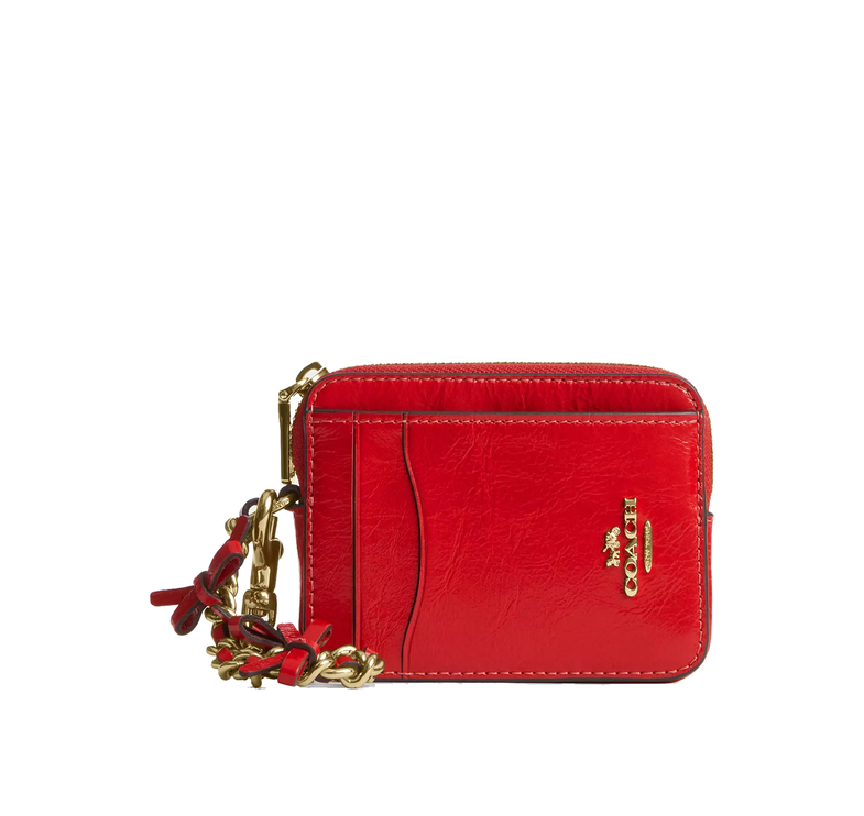 Coach Women's Zip Card Case With Bows Gold/Bright Cherry