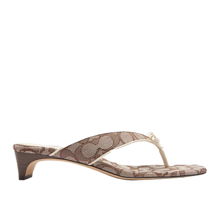 Coach Women's Bow Thong Kitten Heel In Signature Jacquard Oak/Chalk