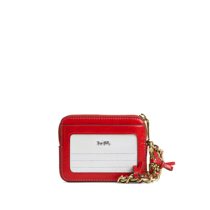 Coach Women's Zip Card Case With Bows Gold/Bright Cherry