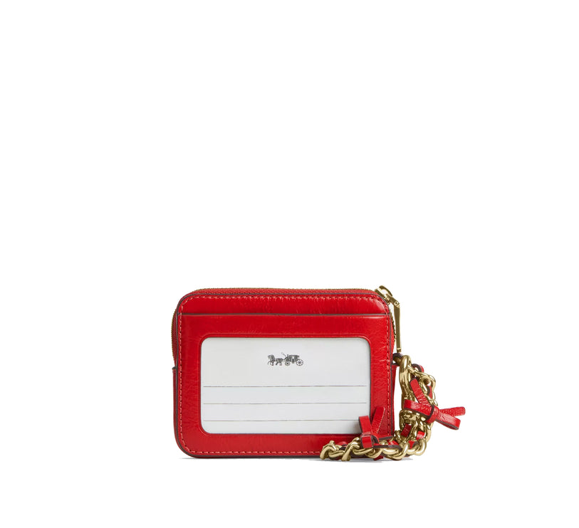 Coach Women's Zip Card Case With Bows Gold/Bright Cherry