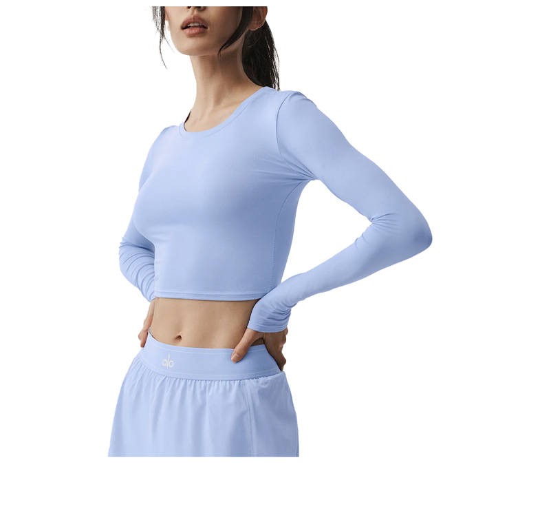 alo Women's Alosoft Crop Finesse Long Sleeve Light Provence Blue