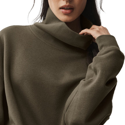 alo Women's Hazy Mock Neck Pullover Olive Tree