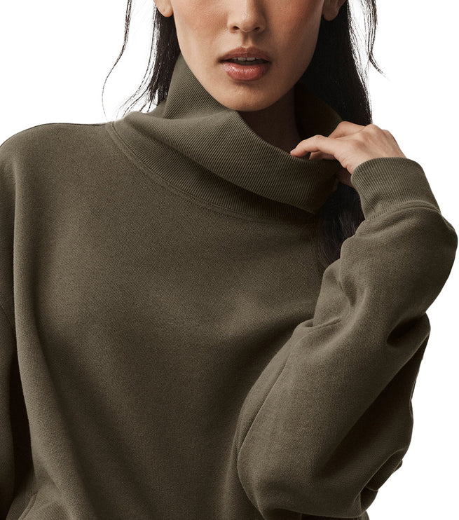 alo Women's Hazy Mock Neck Pullover Olive Tree