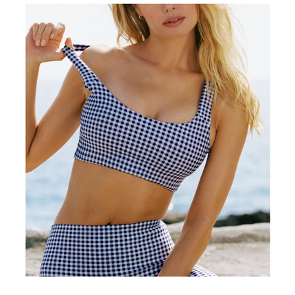 alo Women's Airlift Gingham Sleek Bra Tank Navy Gingham