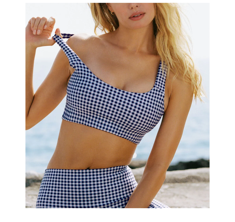 alo Women's Airlift Gingham Sleek Bra Tank Navy Gingham